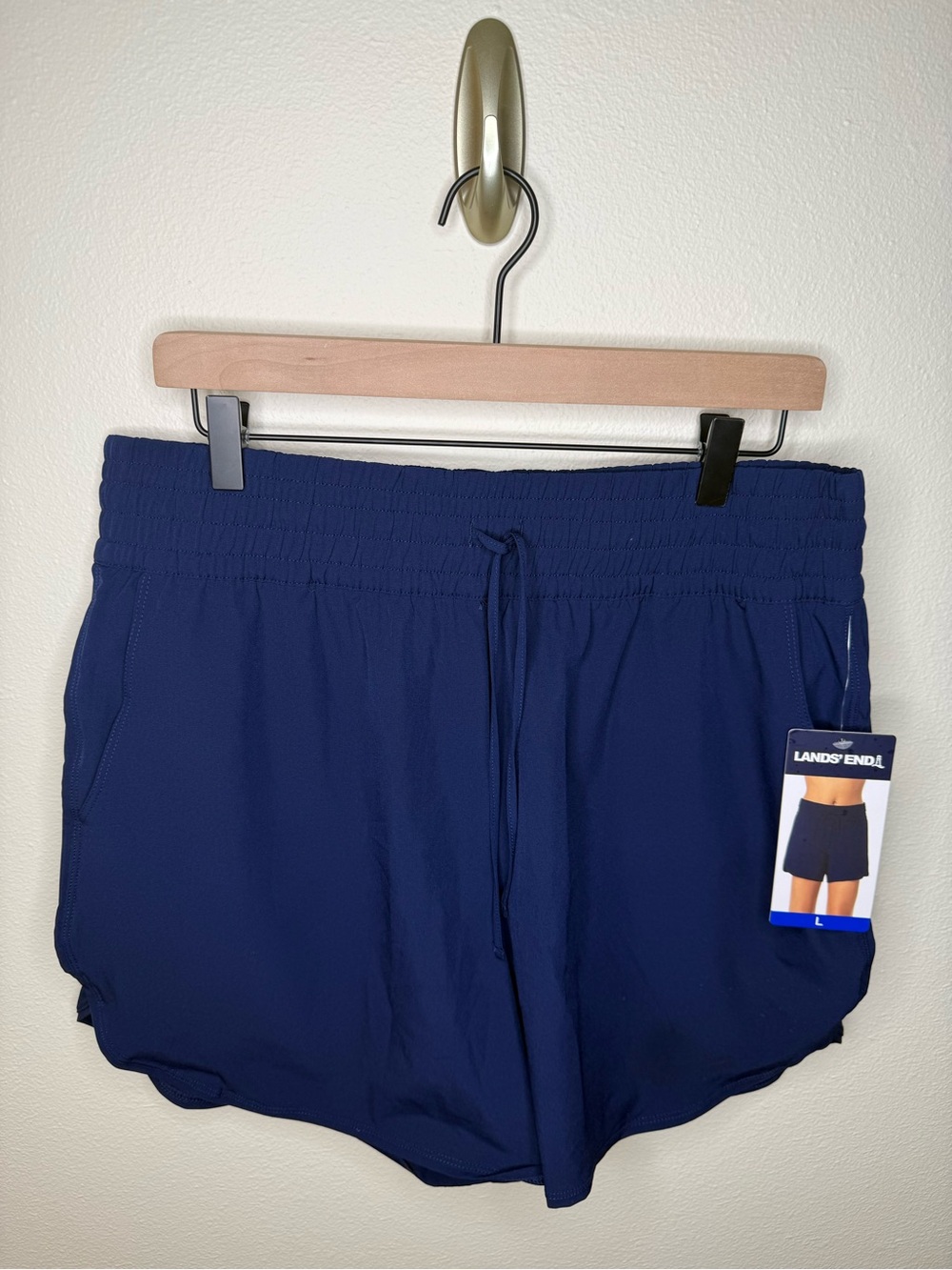 Lands' End Athletic Shorts Blue Women's L High Rise Drawstring Elastic Waist NWT